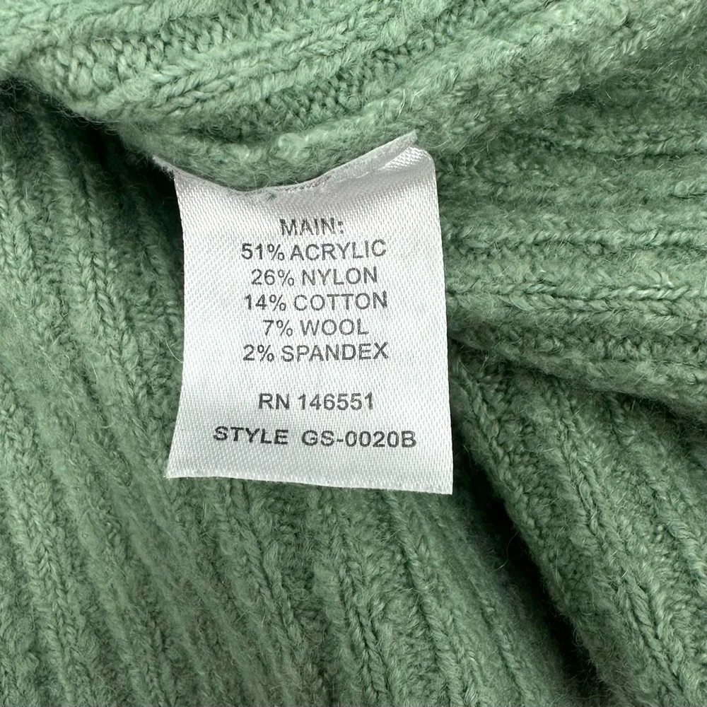 August 1 Eight Sweater Women’s M Green Rib Knit Mock Neck Acrylic Wool Blend Top